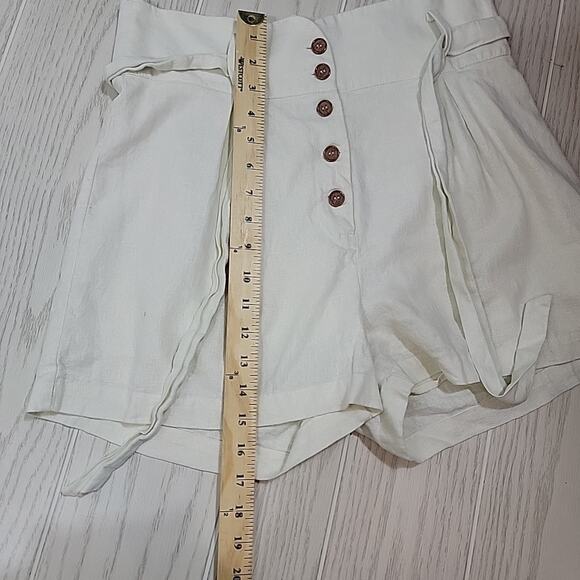 Shinestar Linen Shorts Womens L White Belted Button Fly High Waist Paperbag Boho - Picture 10 of 12